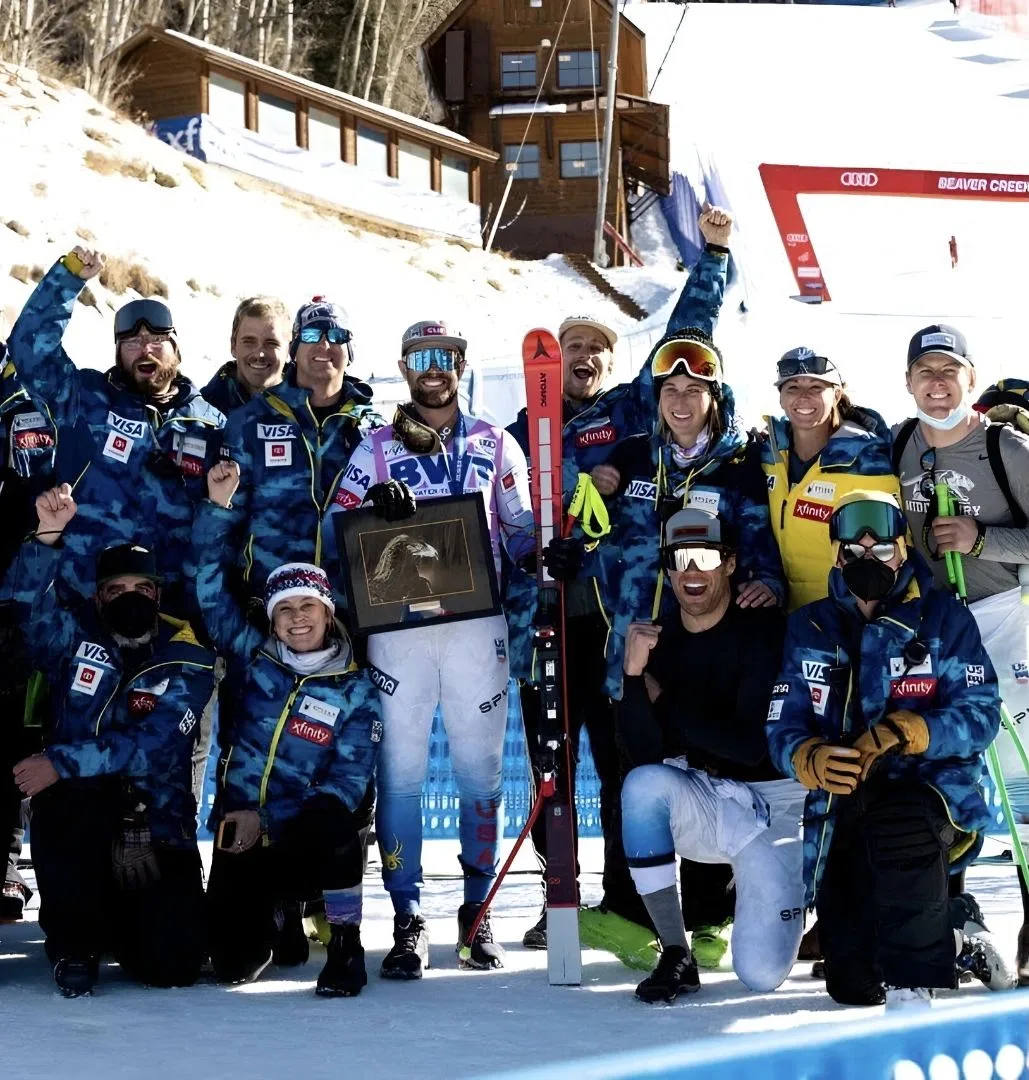 Dr. Ricki Walker celebrating with U.S. Ski & Snowboard athletes and staff at a World Cup race in Beaver Creek, Colorado